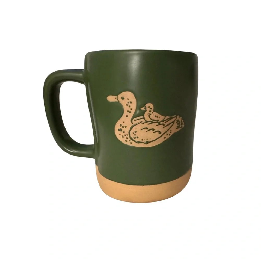 NEW Rae Dunn Artisan Dad Mug Green Tan Duck Double Sided Coffee Cup